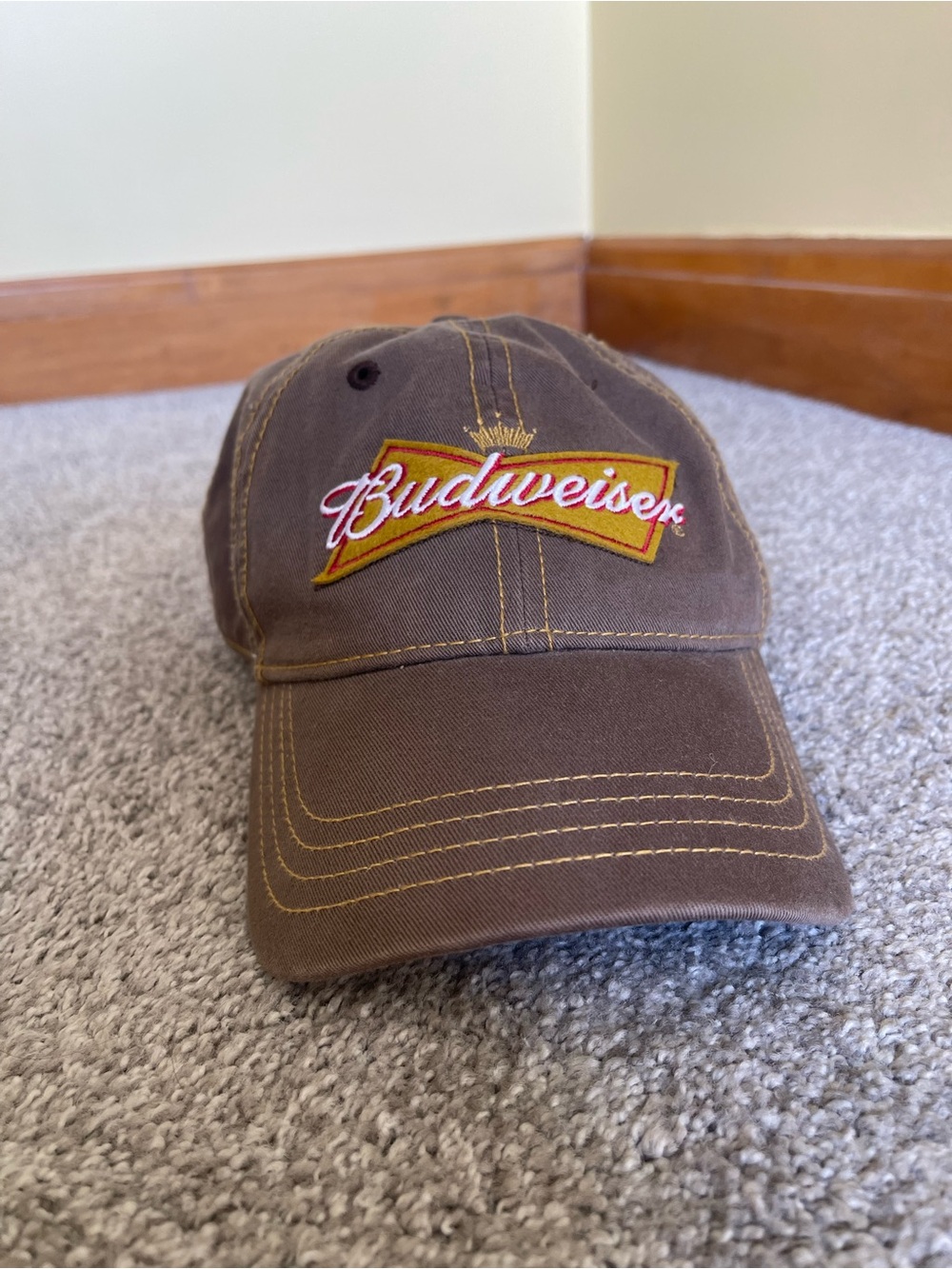 Budweiser Brown Hat with Yellow & Red Embroidered Logo